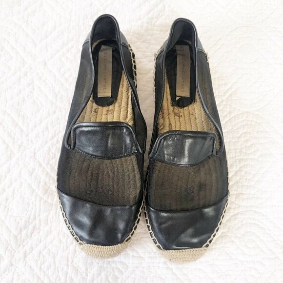 Stella McCartney Black Leather & Mesh Espadrilles Sz 40 US 9.5 - Picture 3 of 11